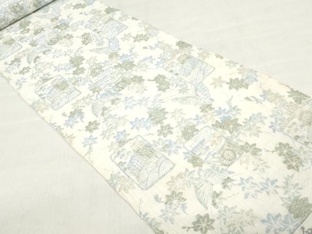平和屋着物*夏物 本場小千谷縮 反物 着尺 風景花蝶文 麻 逸品 未使用 DABJ0667zy