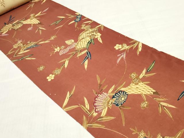 平和屋着物▼小紋 反物 着尺 型染め 籬草花文 逸品 未使用 DABJ0710zy