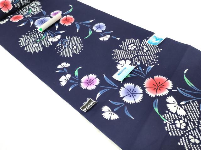 平和屋着物*夏物 浴衣 反物 着尺 注染 草花文 クイーンサイズ コーマー糸使用 綿 逸品 未使用 DABJ0759zy