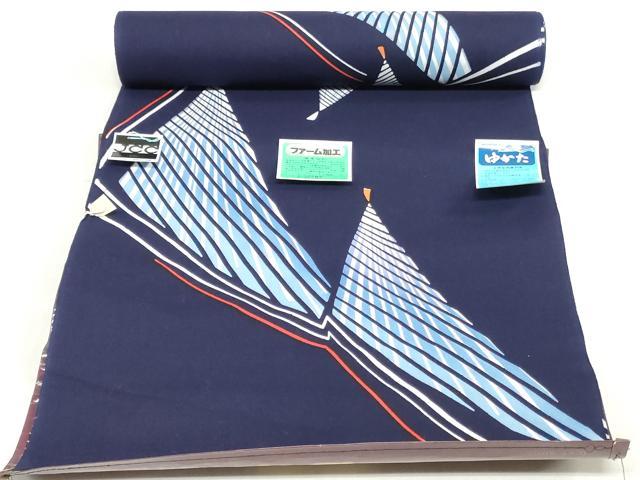 平和屋着物*夏物 世界的ファッションデザイナー 山本寛斎 kansaiブランド 浴衣 反物 着尺 注染 幾何学文 綿 逸品 未使用 DABJ0767zy