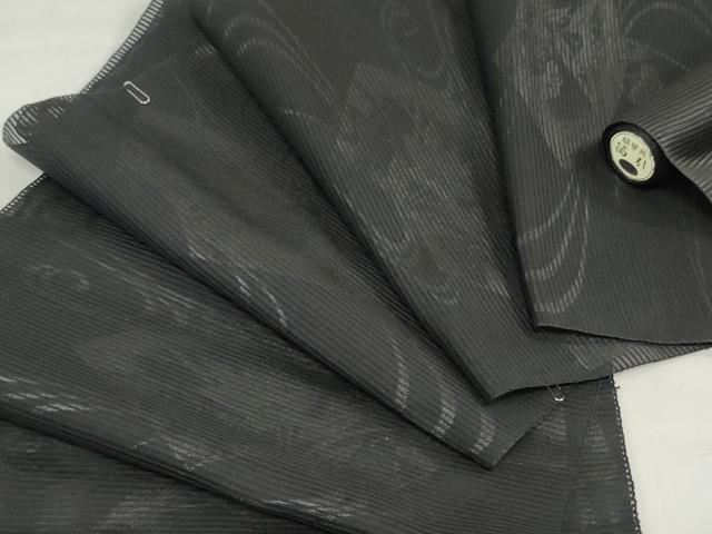 平和屋着物*夏物 西陣 名古屋帯 黒生地 帯反物 地紙草花文 証紙付き 逸品 未使用 DABJ0825zy