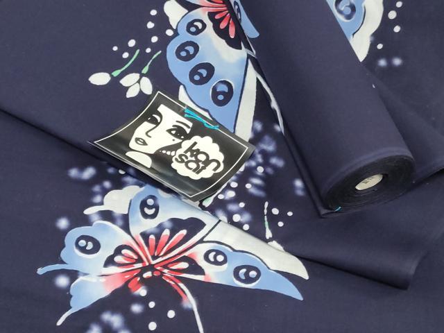 平和屋着物*夏物 世界的ファッションデザイナー 山本寛斎 kansaiブランド 浴衣 反物 着尺 注染 舞蝶文 綿 逸品 未使用 DABJ0921zy