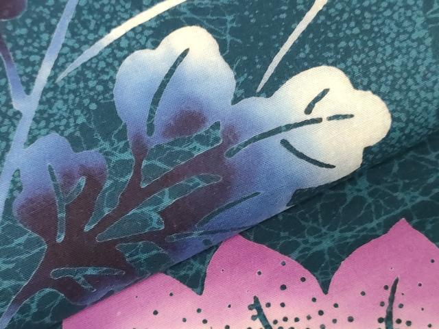 平和屋着物*夏物 浴衣 反物 着尺 注染 草花文 クイーンサイズ 綿 逸品 未使用 DABJ0940zy