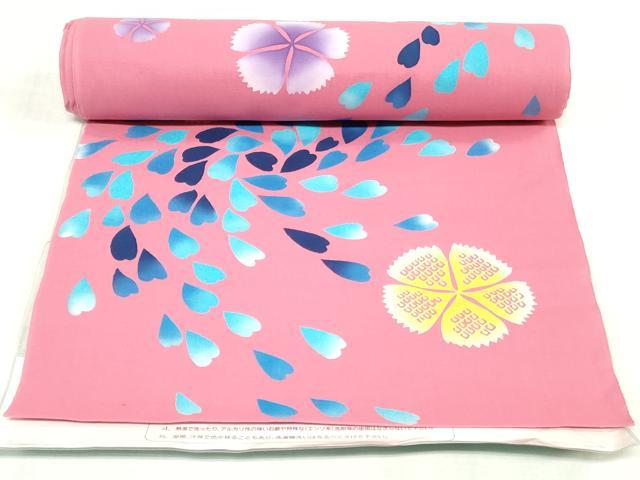 平和屋着物*夏物 浴衣 反物 着尺 注染 四季の花木染 舞桜文 綿 逸品 未使用 DABJ0952zy