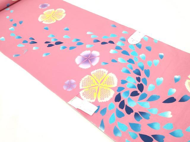平和屋着物*夏物 浴衣 反物 着尺 注染 四季の花木染 舞桜文 綿 逸品 未使用 DABJ0952zy