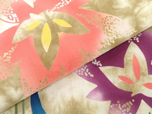 平和屋着物*夏物 浴衣 反物 着尺 注染 四季の花木染 草花文 綿 逸品 未使用 DABJ0953zy