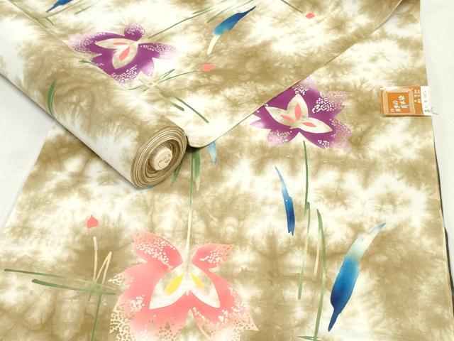平和屋着物*夏物 浴衣 反物 着尺 注染 四季の花木染 草花文 綿 逸品 未使用 DABJ0953zy