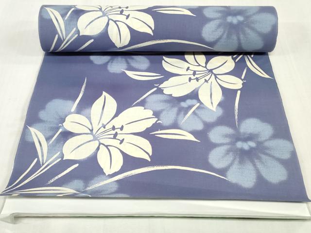 平和屋着物*夏物 浴衣 反物 着尺 注染 百合 ユリ 綿 逸品 未使用 DABJ0974zy