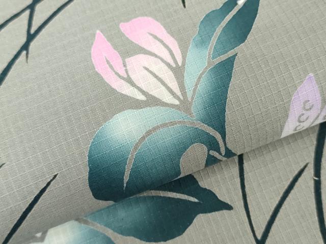平和屋着物*夏物 綿紅梅 浴衣 反物 着尺 注染 みそぎ染 芝花文 綿 逸品 未使用 DABJ0992zy