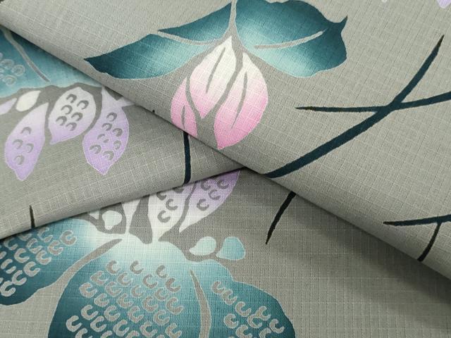 平和屋着物*夏物 綿紅梅 浴衣 反物 着尺 注染 みそぎ染 芝花文 綿 逸品 未使用 DABJ0992zy