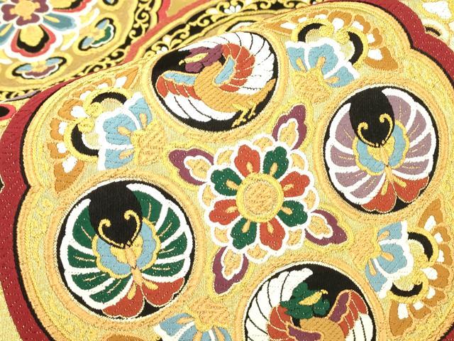 平和屋着物▼六通柄袋帯 唐織 千都錦 宝飾鏡裏文 金糸 正絹 逸品 DABJ1007az