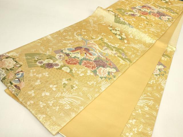 平和屋着物▼六通柄袋帯 蒔絵 地紙鳳凰花文 金糸 正絹 逸品 DABJ1029az