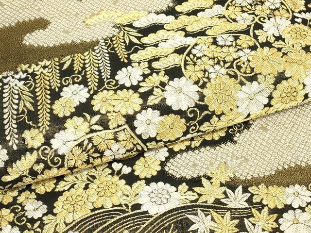 平和屋着物▼佐賀錦 西陣野々村織物謹製 六通柄袋帯 雲取四季花文 金糸 正絹 逸品 DABJ1031az