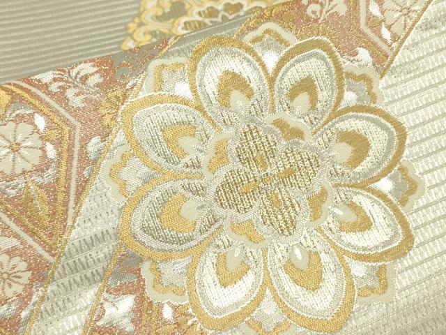 平和屋着物▼六通柄袋帯 正倉院花蝶文 金銀糸 正絹 逸品 DABJ1036az