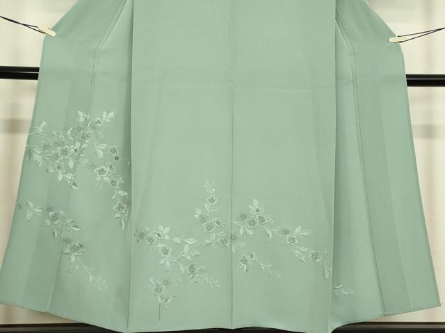 平和屋着物▽中国三大刺繍 スワトウ刺繍 汕頭刺繍 総刺繍 訪問着 単衣 草花文 錆青磁色 金糸 正絹 逸品 DABJ1070az