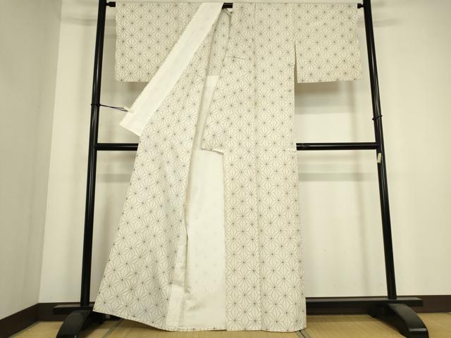 平和屋着物▽上質な紬 単衣 麻の葉文 正絹 逸品 DABJ1072az