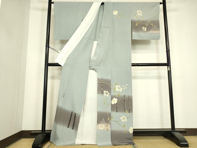平和屋着物▽京加賀友禅 松本健一 訪問着 単衣 シルクロード 市松花文 暈し染め 正絹 逸品 DABJ1074az