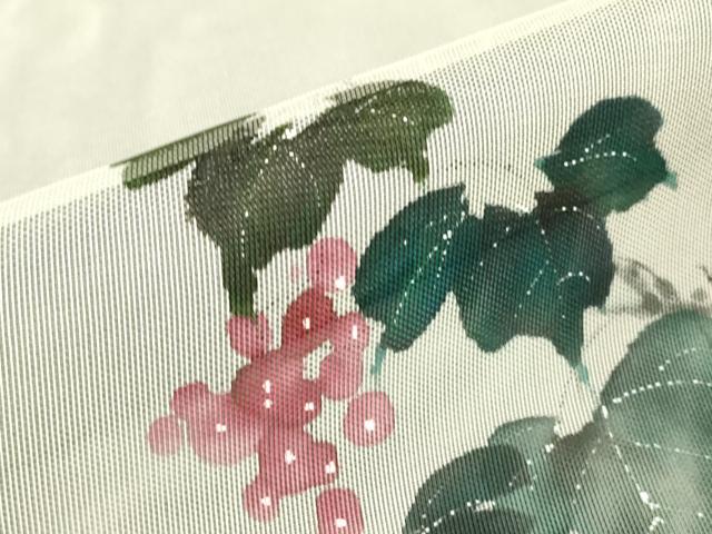 平和屋着物▽訪問着 無双 紗袷 紗×紗 葡萄蔦の葉文 手描き 黒地 正絹 逸品 DABJ1075az