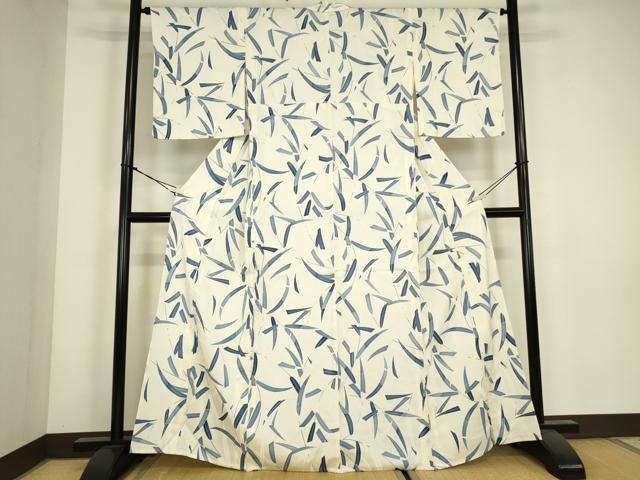 平和屋着物▽上質な小紋 単衣 笹文 正絹 逸品 DABJ1107az