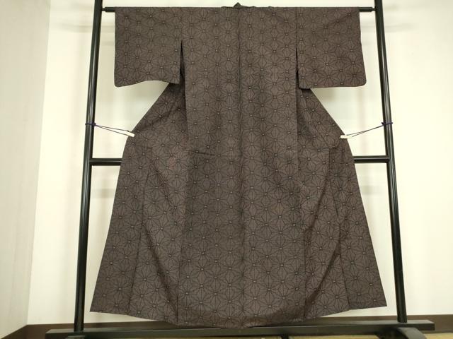 平和屋着物▽上質な紬 単衣 麻の葉文 正絹 逸品 DABJ1112az