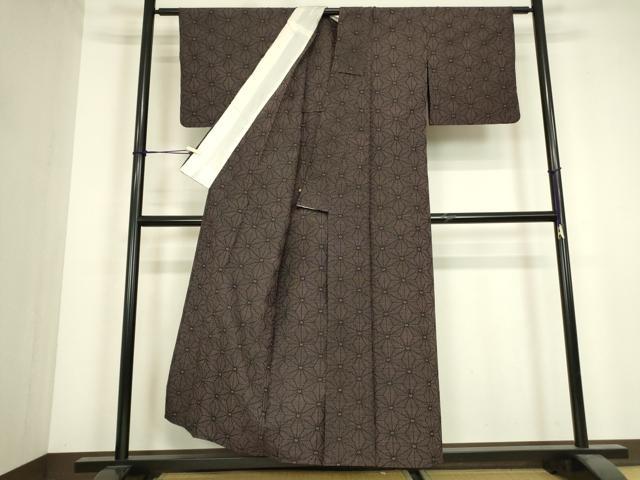 平和屋着物▽上質な紬 単衣 麻の葉文 正絹 逸品 DABJ1112az
