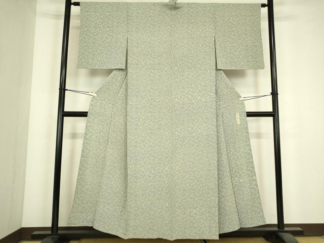 平和屋着物▽本草木染 昭三 小紋 単衣 笹蔓緞子 正絹 逸品 DABJ1119az