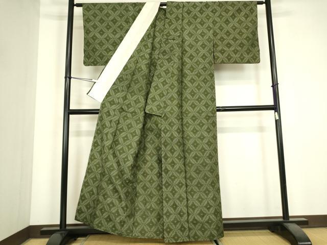 平和屋着物▽上質な紬 単衣 菱文 正絹 逸品 DABJ1120az