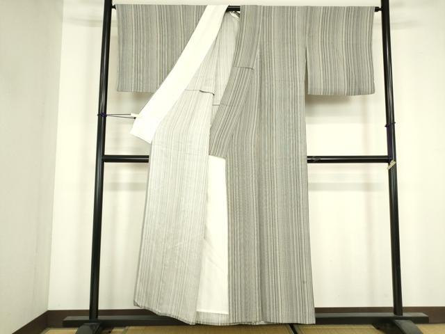 平和屋着物▽上質な小紋 単衣 縞 正絹 逸品 DABJ1121az