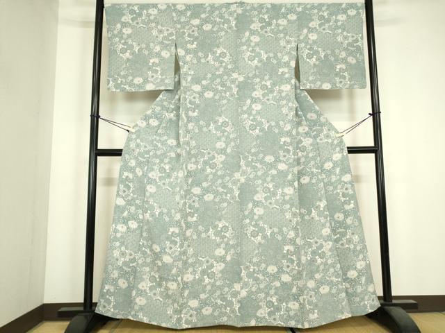 平和屋着物▽上質な小紋 単衣 型染め 菊尽くし 正絹 逸品 DABJ1122az