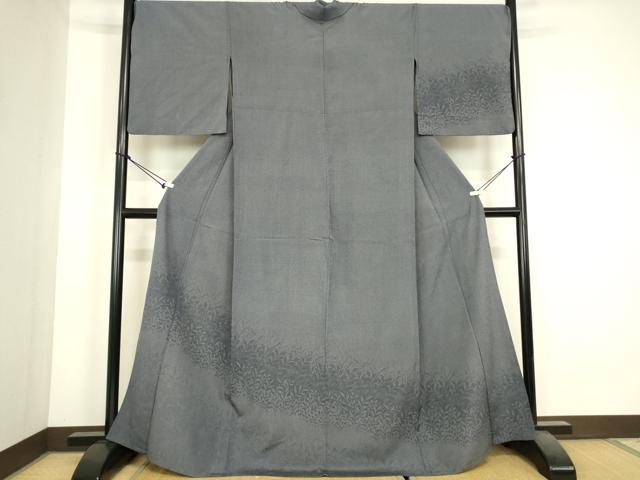 平和屋着物▽本塩沢 単衣 訪問着 草葉文 110亀甲 正絹 逸品 DABJ1255az