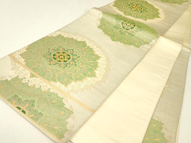 平和屋着物▼六通柄袋帯 正倉院花文 金糸 正絹 逸品 DABJ1135az