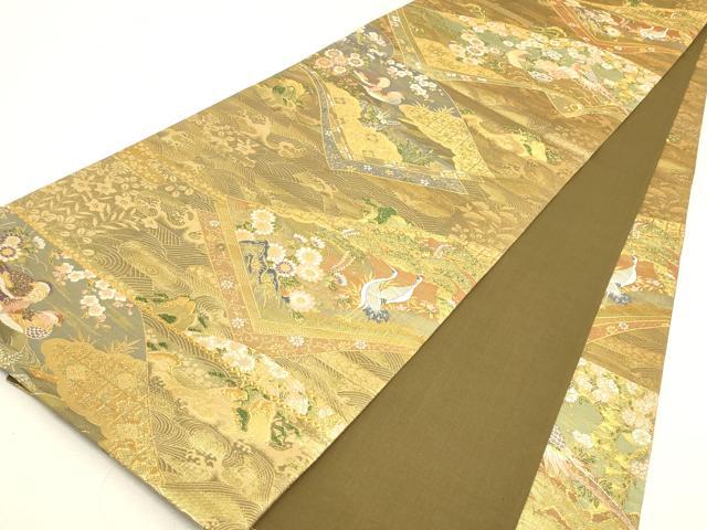 平和屋着物▼六通柄袋帯 吉祥花鳥文 金糸 正絹 逸品 DABJ1167az