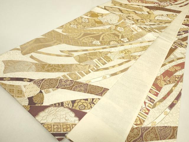 平和屋着物▼全通柄袋帯 唐織 衣かさね 金糸 正絹 逸品 DABJ1173az