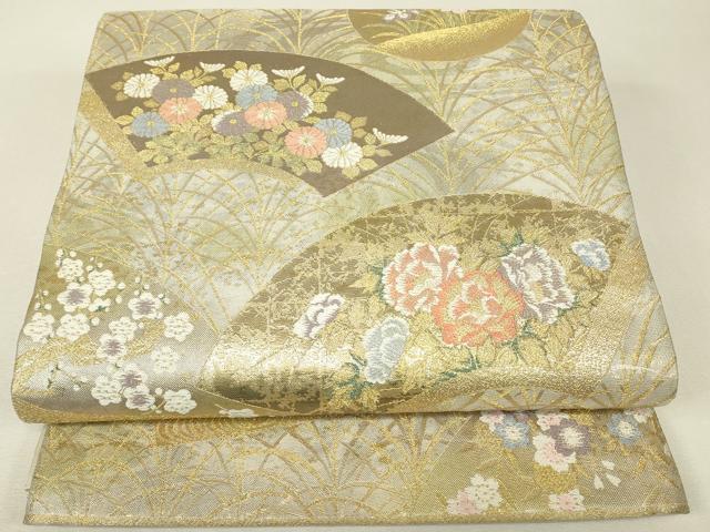 平和屋着物▼六通柄袋帯 地紙花文 金糸 正絹 逸品 DABJ1176az