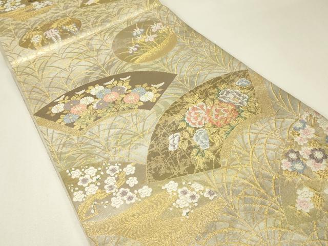 平和屋着物▼六通柄袋帯 地紙花文 金糸 正絹 逸品 DABJ1176az