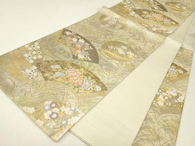 平和屋着物▼六通柄袋帯 地紙花文 金糸 正絹 逸品 DABJ1176az