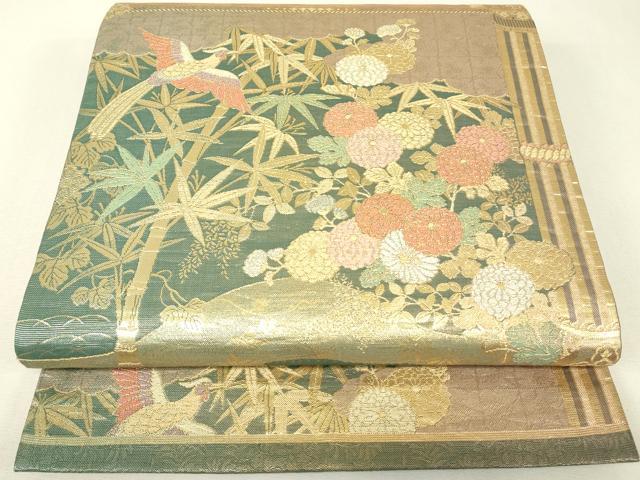 平和屋着物▼六通柄袋帯 霞花鳥文 金糸 正絹 逸品 DABJ1179az