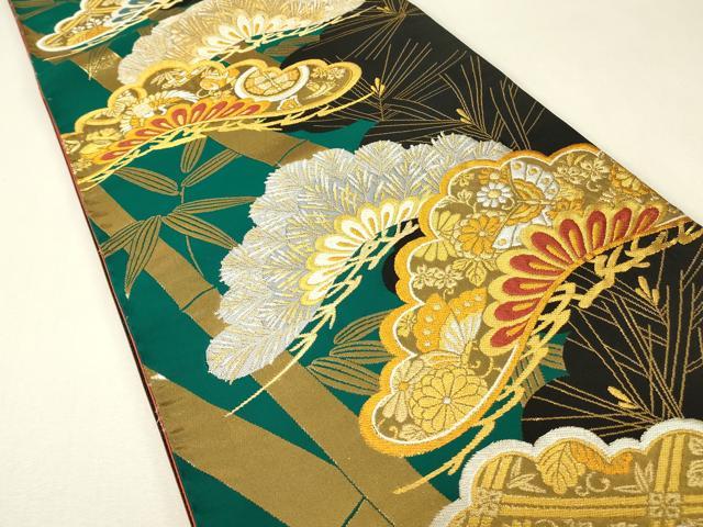 平和屋着物▼六通柄袋帯 老松宝尽くし花蝶文 黒地 金銀糸 正絹 逸品 DABJ1192az