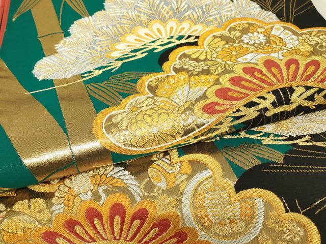平和屋着物▼六通柄袋帯 老松宝尽くし花蝶文 黒地 金銀糸 正絹 逸品 DABJ1192az
