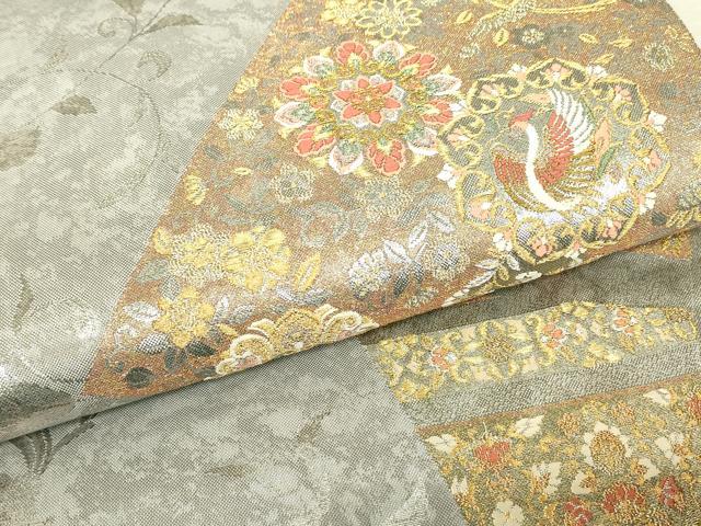 平和屋着物▼六通柄袋帯 綬峰 正倉院鳳凰花文 金糸 正絹 逸品 DABJ1200az