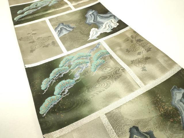 平和屋着物▼六通柄袋帯 流水松文 金銀糸 引箔 正絹 逸品 DABJ1206az