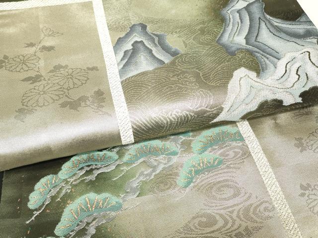 平和屋着物▼六通柄袋帯 流水松文 金銀糸 引箔 正絹 逸品 DABJ1206az