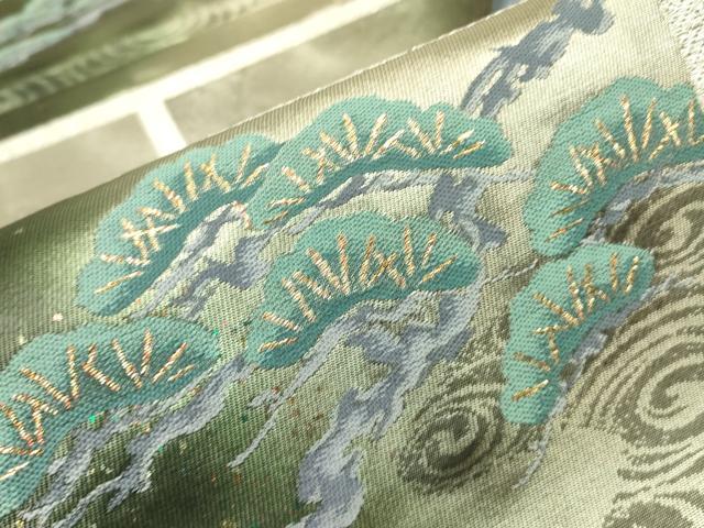 平和屋着物▼六通柄袋帯 流水松文 金銀糸 引箔 正絹 逸品 DABJ1206az