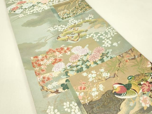 平和屋着物▼六通柄袋帯 名匠翔禽絵図文 金糸 正絹 逸品 DABJ1221az