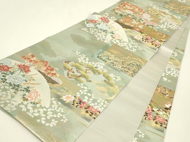 平和屋着物▼六通柄袋帯 名匠翔禽絵図文 金糸 正絹 逸品 DABJ1221az