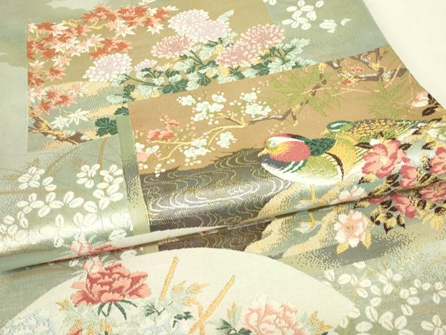 平和屋着物▼六通柄袋帯 名匠翔禽絵図文 金糸 正絹 逸品 DABJ1221az