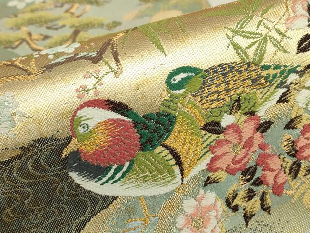 平和屋着物▼六通柄袋帯 名匠翔禽絵図文 金糸 正絹 逸品 DABJ1221az