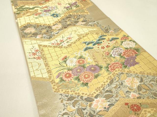 平和屋着物▼六通柄袋帯 屏風花車文 金糸 正絹 逸品 DABJ1223az