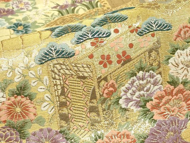 平和屋着物▼六通柄袋帯 屏風花車文 金糸 正絹 逸品 DABJ1223az