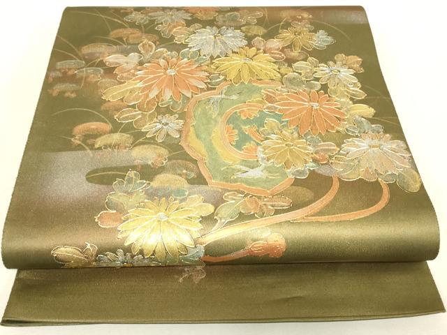 平和屋着物▼太鼓柄袋帯 作家物 鏡裏花文 金銀彩 正絹 逸品 DABJ1229az